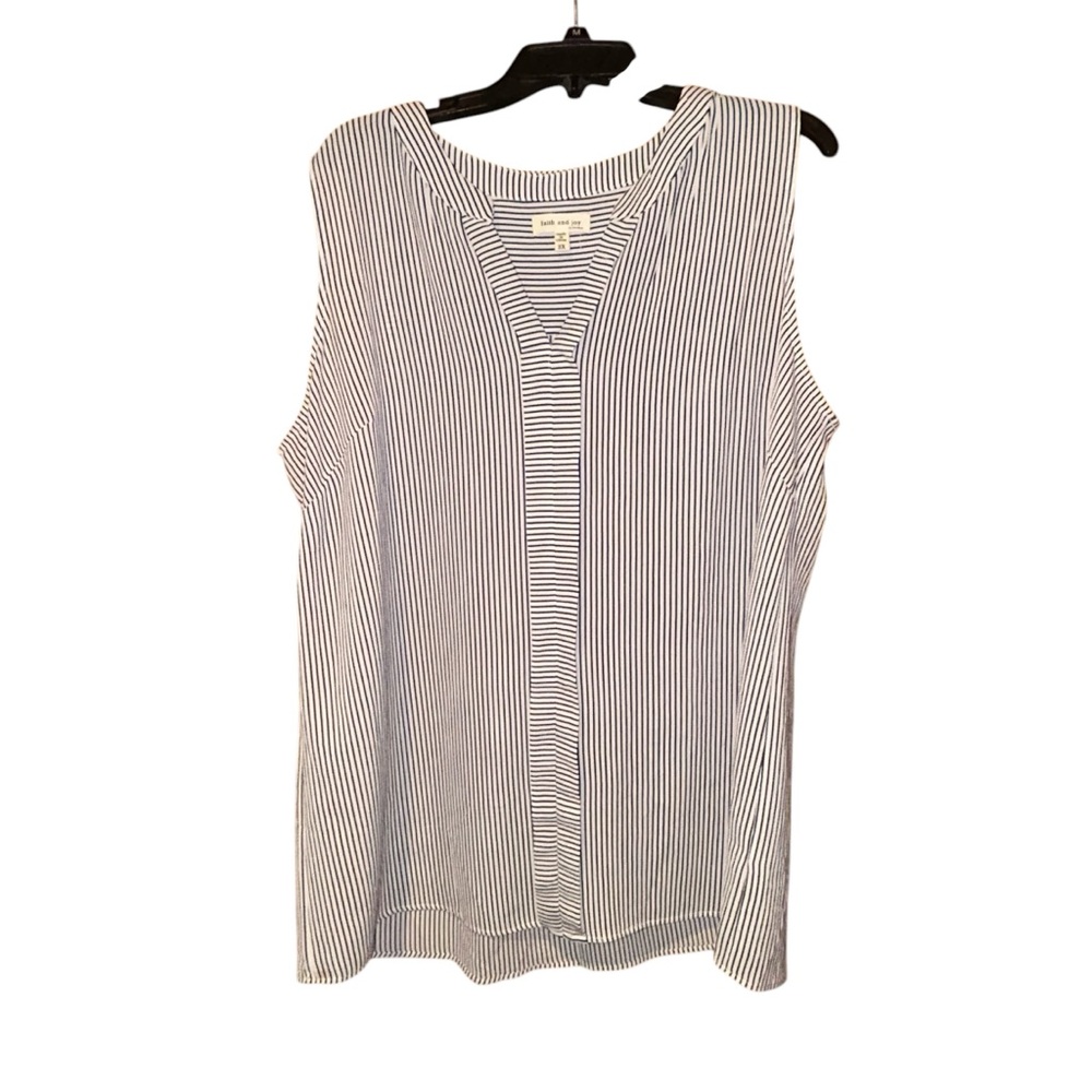 Faith and Joy Monteau Nautical Striped Sleeveless Blouse Womens‎ 3X White Navy